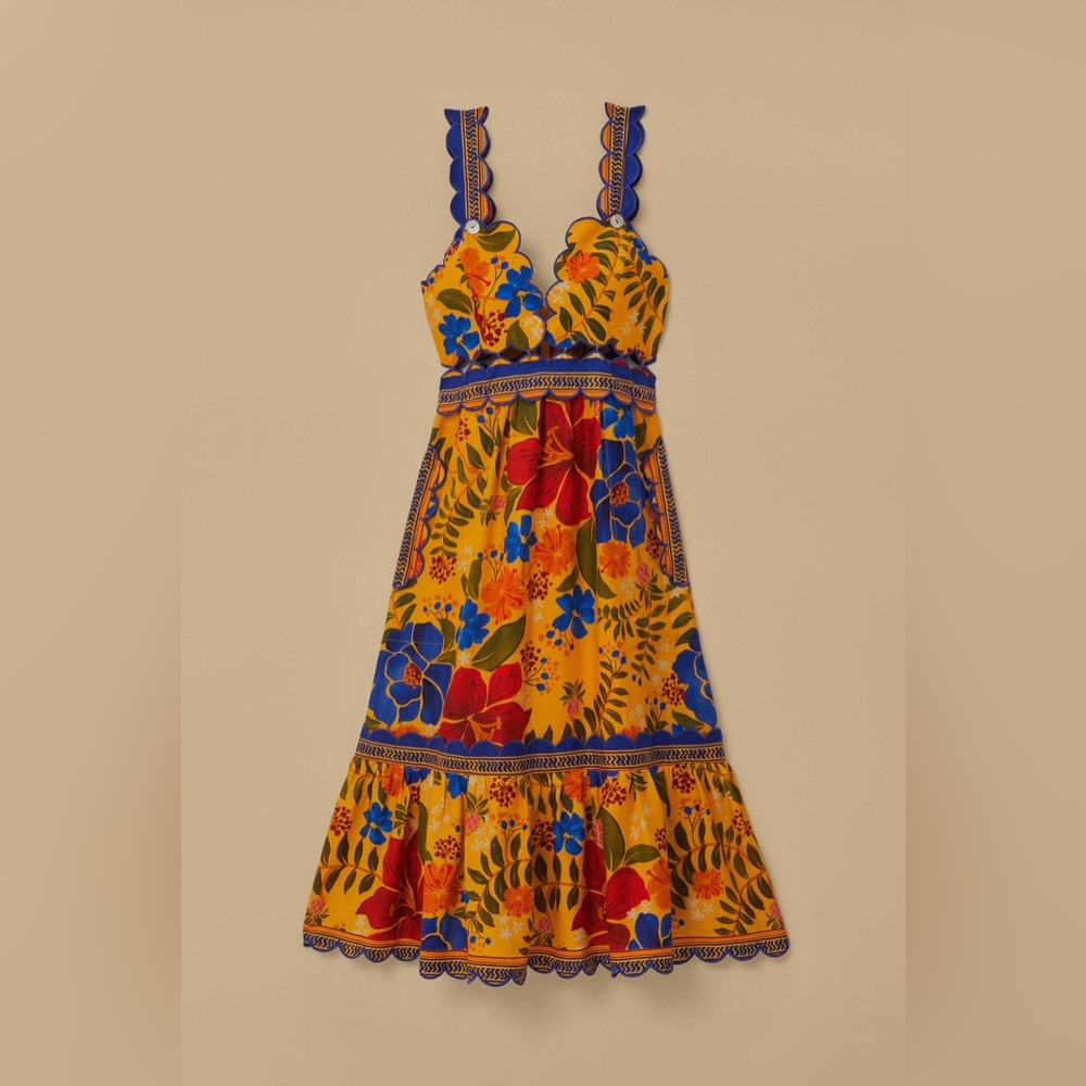 Farm Rio Floral Yard Linen-Blend Midi Dress - Picture 6 of 8